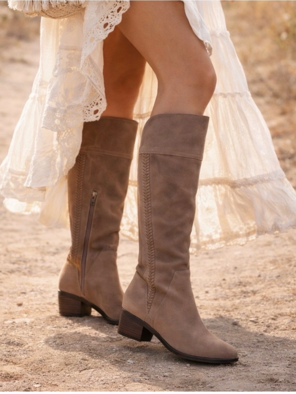Vince Camuto Bendra Over Knee-High Leather Riding Boots - Taupe